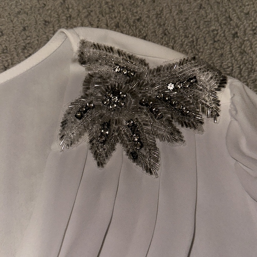 Belatrix Embellished Beaded Shoulder Gatsby Flapper Sequin Blouse White Silver S - Picture 4 of 9